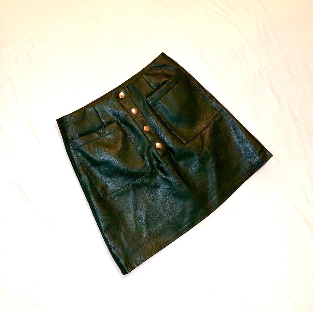 Dark Green Faux Leather Skirt - Picture 2 of 3